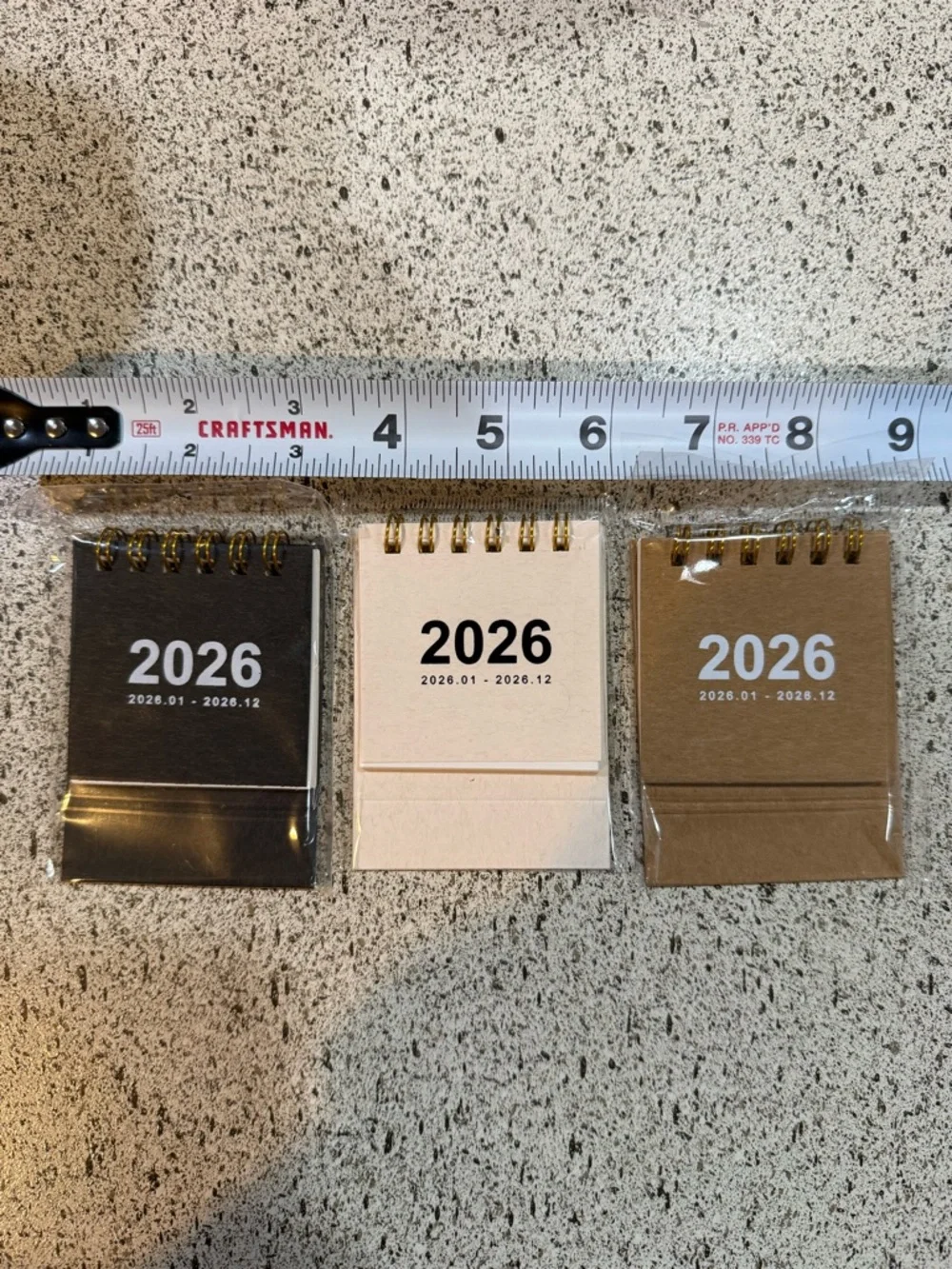 2026 Mini Spiral Desk Calendars - Brown, Cream, Black